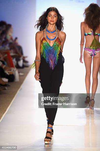 Model walks the runway at the Mara Hoffman Swim fashion show during Mercedes-Benz Fashion Week Swim 2015 at Cabana Grande at The Raleigh on July 19,...