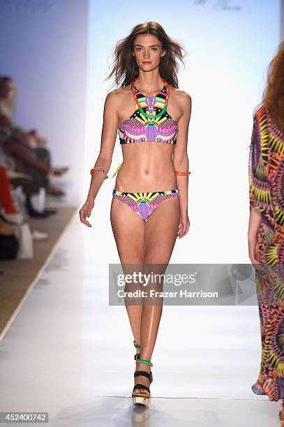 Model walks the runway at the Mara Hoffman Swim fashion show during Mercedes-Benz Fashion Week Swim 2015 at Cabana Grande at The Raleigh on July 19,...