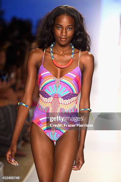 Model walks the runway at the Mara Hoffman Swim fashion show during Mercedes-Benz Fashion Week Swim 2015 at Cabana Grande at The Raleigh on July 19,...