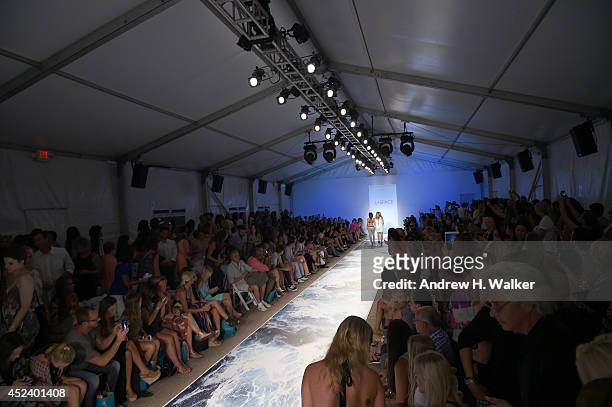 Models walk the runway at the L*Space By Monica Wise fashion show during Mercedes-Benz Fashion Week Swim 2015 at The Raleigh on July 19, 2014 in...