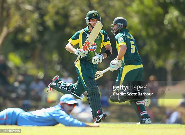 Callum Ferguson and Alex Doolan of Australia A run between the wickets during the Quadrangular One Day Series match between Australia A and India A...
