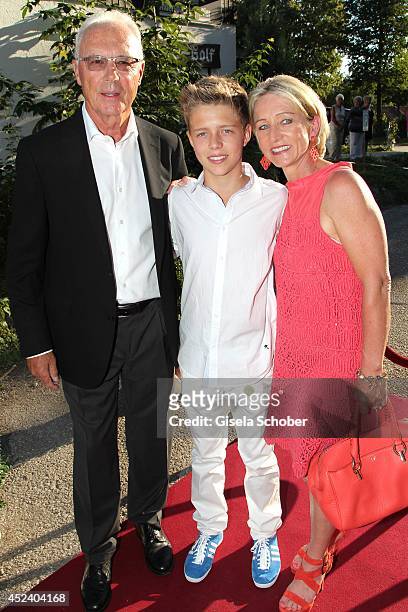 Franz Beckenbauer and his wife Heidi and son Joel - Maximilian attend the Kaiser Cup 2014 Gala on July 19, 2014 in Bad Griesbach near Passau, Germany.
