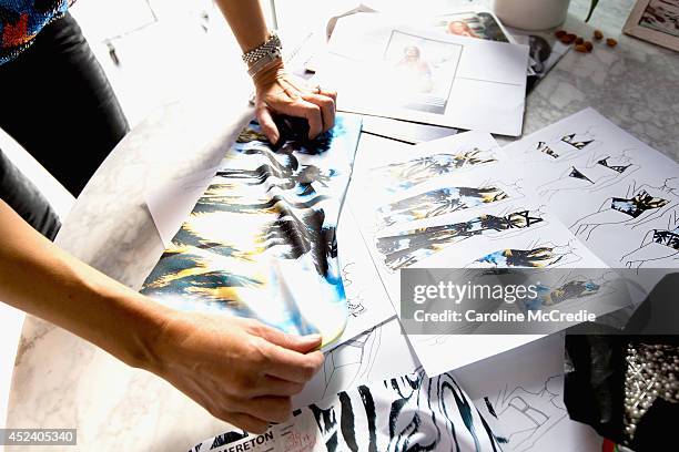 General view of the works of Suboo Creative Director Sue Di Chio on the 2015 collection in her studio on July 11, 2014 in Sydney, Australia in...