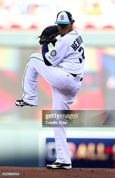 American League All-Star Felix Hernandez of the Seattle Mariners during the 85th MLB All-Star Game at Target Field on July 15, 2014 in Minneapolis,...