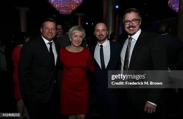 Chief Content Officer of Netflix, Ted Sarandos, Holly Rice, actor Aaron Paul and writer/producer Vince Gilligan attend the 30th Annual Television...