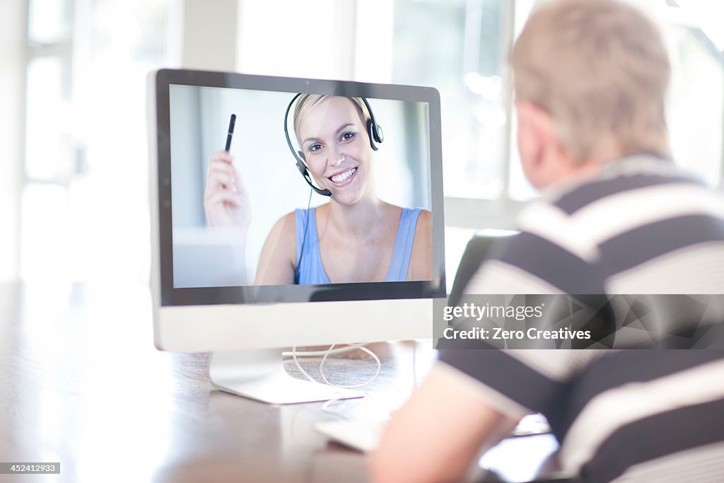 Man using computer for video call