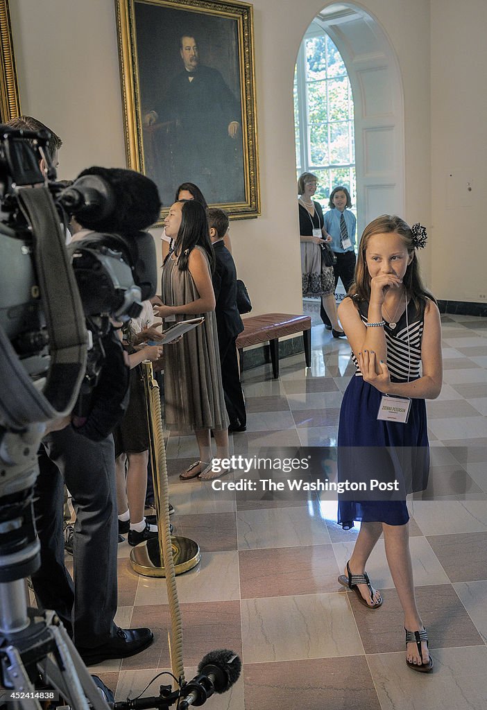 First Lady Michelle Obama welcomes children from across the country to a "State Dinner" to share their award winning recipes, in Washington, DC.