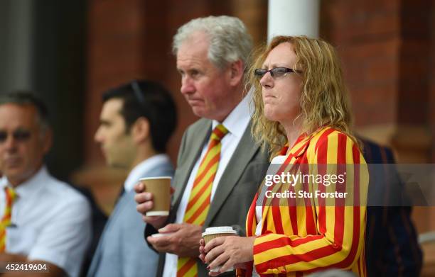 Lady MCC member enjoys her morning brew during day four of 2nd Investec Test match between England and India at Lord's Cricket Ground on July 20,...