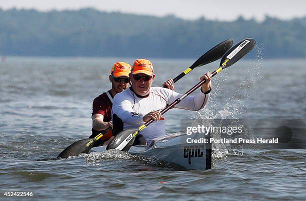 Paddling enthusiasts attend a surf ski kayak lesson with Oscar Chalupsky, 12 Time World Champion Surf Ski Kayak Racer from South Africa, at Thomas...