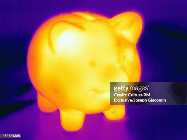 thermal photograph of piggy bank - glow rm fotografías e imágenes de stock
