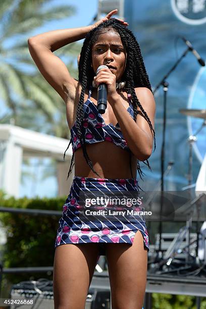 Simone Battle of G.R.L. Performs during Mackapoolza at Fontainebleau Miami Beach on July 19, 2014 in Miami Beach, Florida.