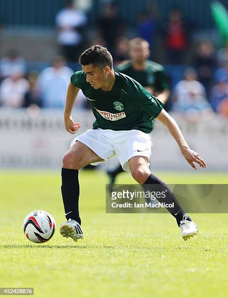 Alex Harris of Hibernian controls the ball during the Pre Season Friendly match between Stirling Albion and Hibernian at Forthbank Stadium on July...