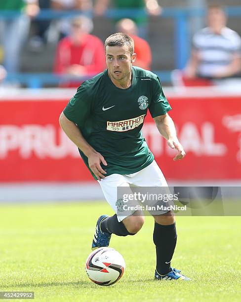 Lewis Stevenson of Hibernian controls the ball during the Pre Season Friendly match between Stirling Albion and Hibernian at Forthbank Stadium on...