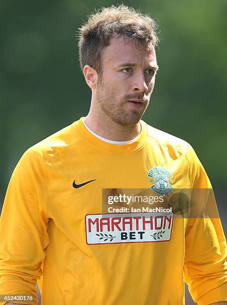 Antoine Gounet of Hibernian looks on during the Pre Season Friendly match between Stirling Albion and Hibernian at Forthbank Stadium on July 20, 2014...