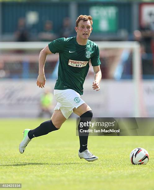 Liam Craig of Hibernian controls the ball during the Pre Season Friendly match between Stirling Albion and Hibernian at Forthbank Stadium on July 20,...