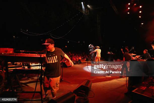 Kid Koala; Dan The Automator and rapper Del the Funky Homosapien of the Hip-Hop supergroup Deltron 3030 perform during 2014 Celebrate Brooklyn! at...