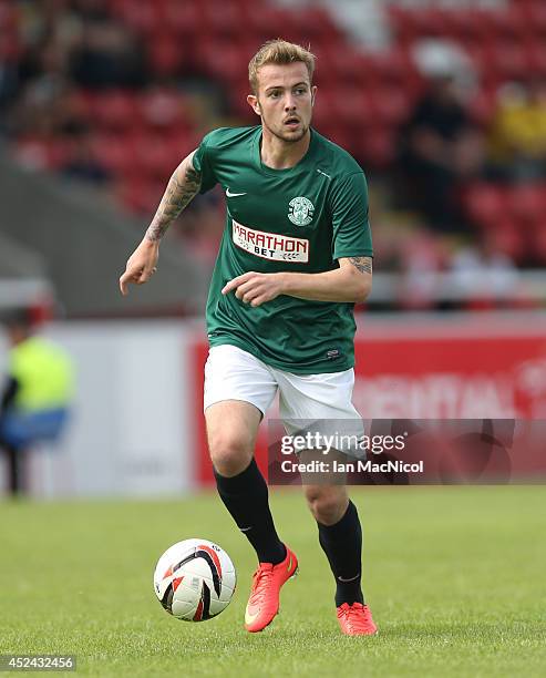 Danny Handling of Hibernian controls the ball during the Pre Season Friendly match between Stirling Albion and Hibernian at Forthbank Stadium on July...