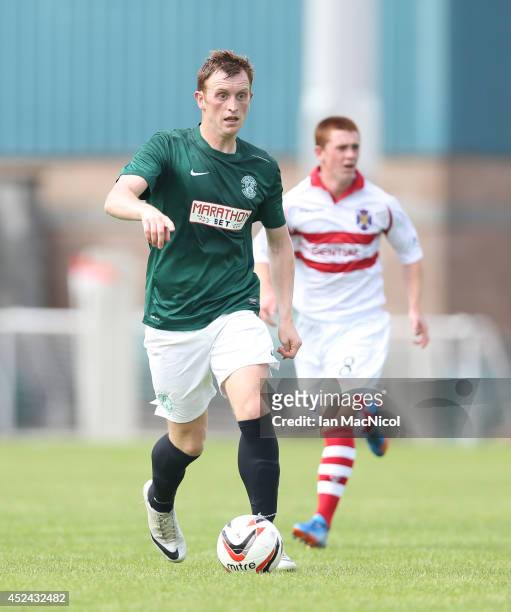 Liam Craig of Hibernian controls the ball during the Pre Season Friendly match between Stirling Albion and Hibernian at Forthbank Stadium on July 20,...