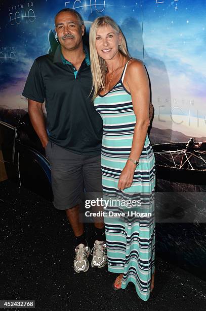 Daley Thompson and Sharron Davies attend a special screening of "Earth To Echo" at The Mayfair Hotel on July 20, 2014 in London, England.