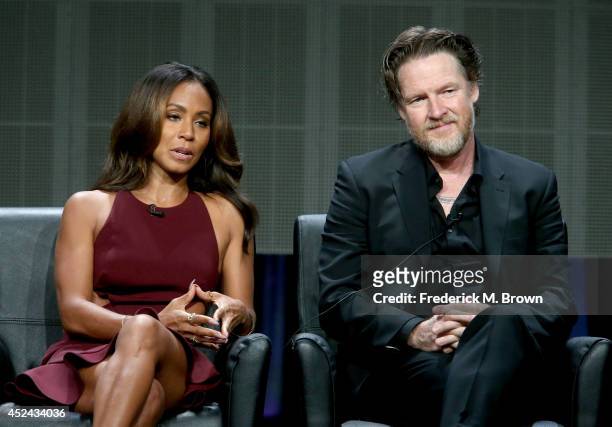 Actors Jada Pinkett Smith and Donal Logue speak onstage at the "Gotham" panel during the FOX Network portion of the 2014 Summer Television Critics...