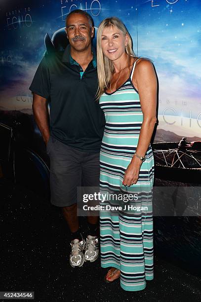 Daley Thompson and Sharron Davies attend a special screening of "Earth To Echo" at The Mayfair Hotel on July 20, 2014 in London, England.