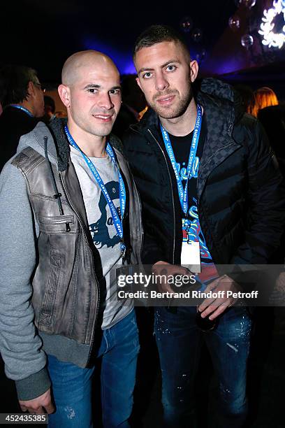 Paris-Saint-Germain Football Players Christophe Jallet and Jeremy Menez attends the 'One Drop' Gala, held at Cirque du Soleil on November 28, 2013 in...