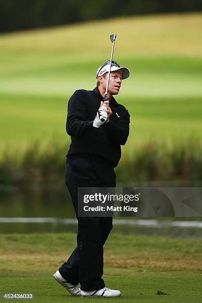 Nick O'Hern of Australia plays an approach shot during day two of the Australian Open at Royal Sydney Golf Club on November 29, 2013 in Sydney,...