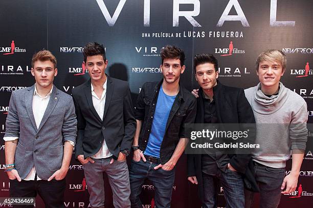 Spanish pop band Auryn attends 'Viral' Madrid Premiere at Capitol cinema on November 28, 2013 in Madrid, Spain.