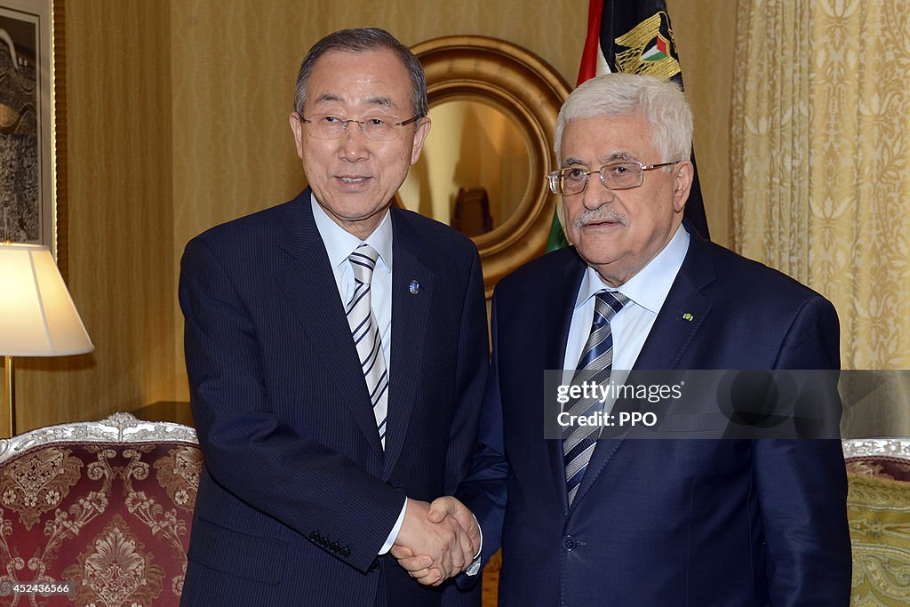 Palestinian President Mahmoud Abbas Meets UN Secretary-General Ban Ki-moon