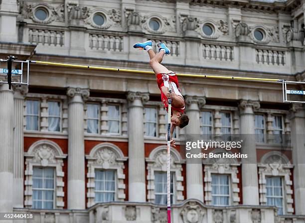 Karsten Dilla of Germany in action during the men's pole vault at the Sainsbury's Anniversary Games at Horse Guards Parade on July 20, 2014 in...