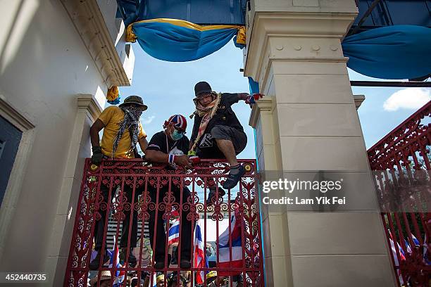 Anti-government protesters occupy the Thailand Army Headquarters on November 29, 2013 in Bangkok, Thailand. Anti-government protesters in Bangkok say...