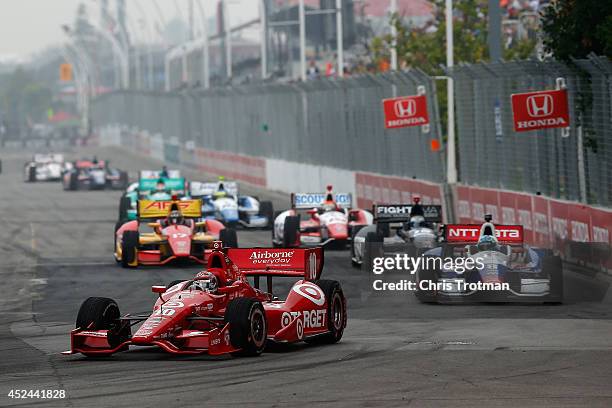 Tony Kanaan of Brazil drives the Target Chip Ganassi Racing Dallara Chevrolet in the Verizon IndyCar Series Honda Indy Toronto Race 2 on the Streets...