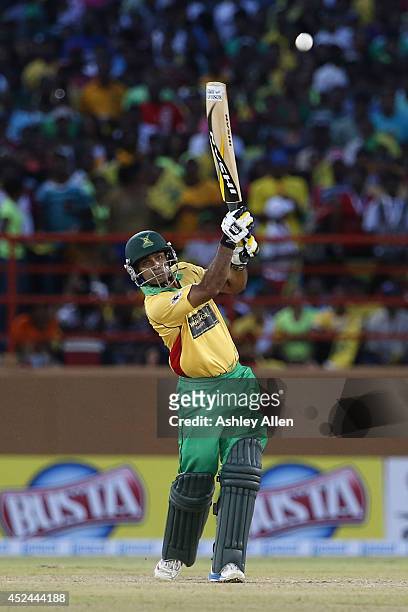 Guyana Amazon Warriors batsman Mohammed Hafeez in action during a match between Guyana Amazon Warriors and Jamaica Tallawahs as part of the week 2 of...