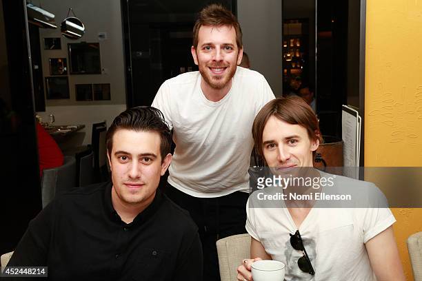 Louis Greco, Matthew Rosenberg, and Reeve Carney attend Natalie Zfat's Brunch at Clement Restaurant in the Peninsula Hotel on July 20, 2014 in New...
