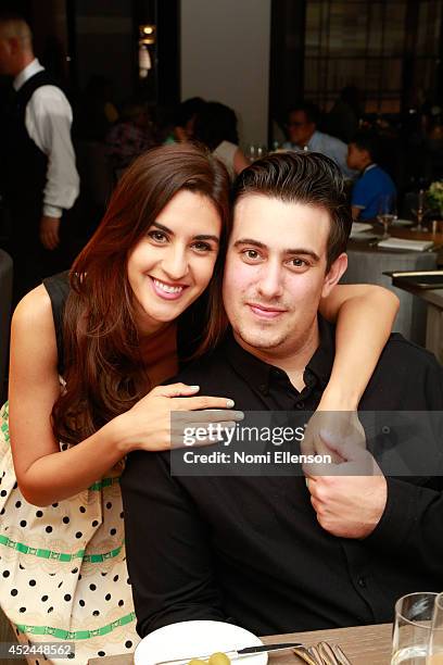 Natalie Zfat and Louis Greco attend Natalie Zfat's Brunch at Clement Restaurant in the Peninsula Hotel on July 20, 2014 in New York City.