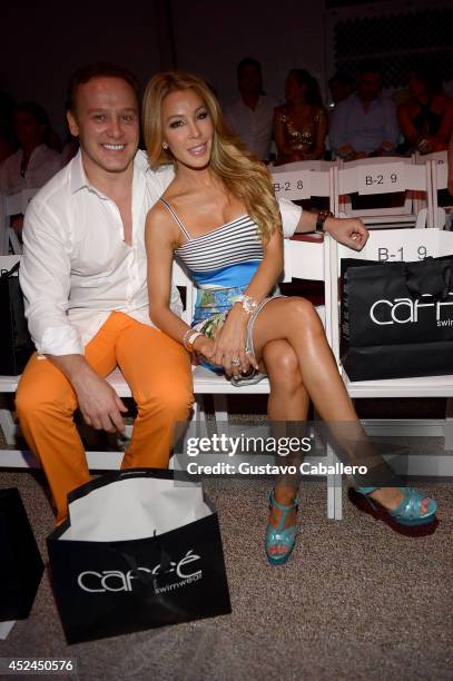 Personalities Lisa Hochstein and Lenny Hochstein seen at the Caffe Swimwear fashion show during Mercedes-Benz Fashion Week Swim 2015 at The Raleigh...