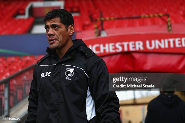 Stephen Kearney, head coach of New Zealand looks on during the New Zealand training session at Old Trafford on November 29, 2013 in Manchester,...