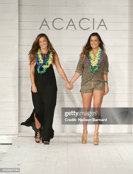 Designers Lyndie Irons and Naomi Newirth walk the runway at Lolli/Acacia Swim 2015 Collection at Soho Beach House on July 20, 2014 in Miami Beach,...