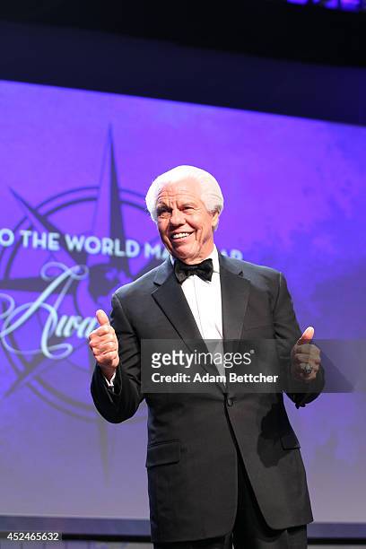 Starkey Founder Bill Austin takes the stage at the 2014 Starkey Hearing Foundation So The World May Hear Gala at the St. Paul RiverCentre on July 20,...