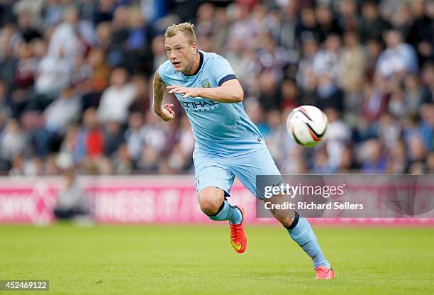 John Guidetti of Manchester City on the ball during the pre-season friendly at Tynecastle Stadium on July 18, 2014 in Edinburgh, Scotland.