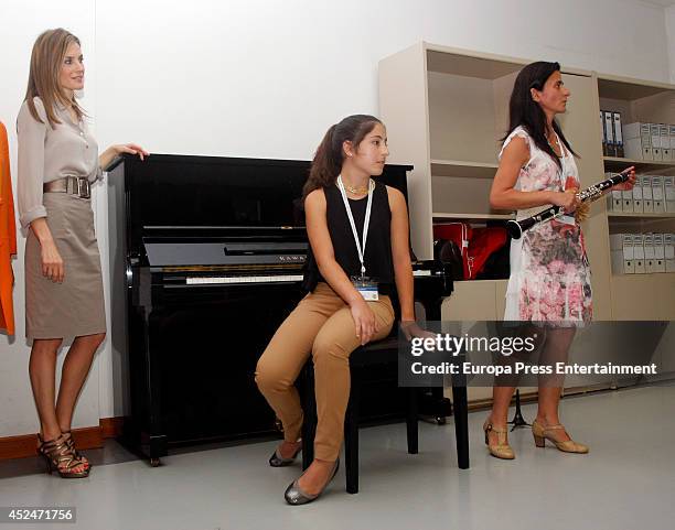 Queen Letizia of Spain attends the opening of the International Music School Summer Courses by Prince of Asturias Foundation on July 18, 2014 in...