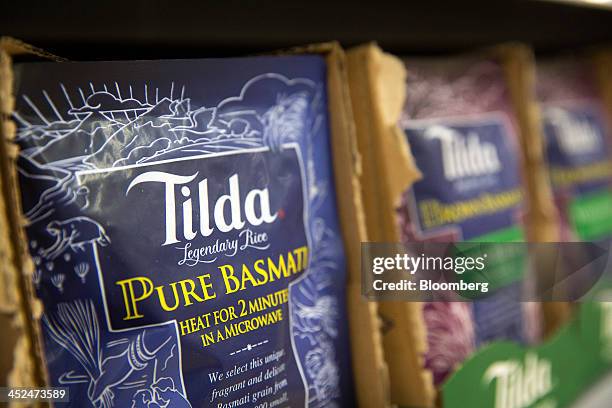 Packet of Tilda basmati rice, produced by Tilda Ltd., sits displayed for sale inside an Asda supermarket, operated by Wal-Mart Stores Inc., in...