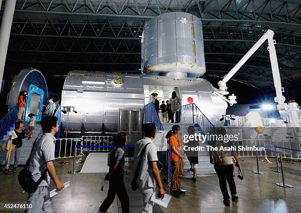 The Kibo experimental module is displayed during the Space Expo 2014 at Makuhari Messe on July 18, 2014 in Chiba, Japan.