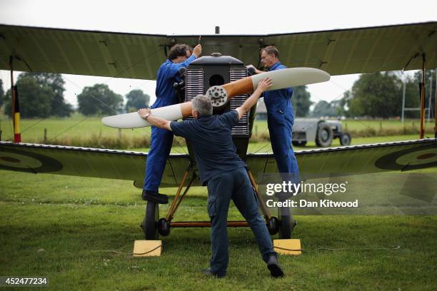 The SE5a is prepared for demonstration flight at 'The Shuttlesworth Collection' at Old Warden on July 21, 2014 in Biggleswade, England. Of the 55,000...