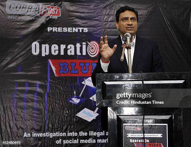 Cobrapost Editor Aniruddha Bahal briefing during a press conference on undercover operation by Cobrapost, who has exposed how IT companies in India...