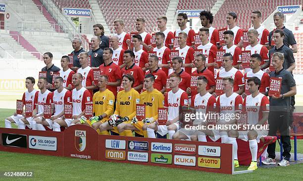 Augsburg's German first division Bundesliga team FC Augsburg: Raphael Framberger, Tim Rieder, Sascha Moelders, Dominik Reinhardt, Alexander...