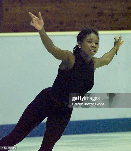 France's Surya Bonaly goes through her Olympic routine during a practice session.