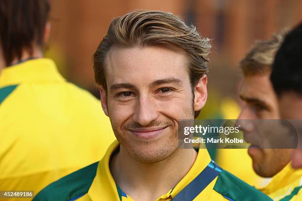 Matthew Mitcham poses official team reception at the Kelvin Grove Art Gallery and Museum on July 21, 2014 in Glasgow, Scotland.