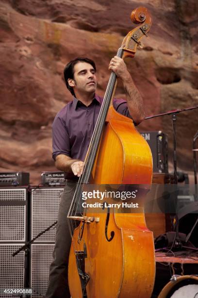 Bob Crawford performs with the 'Avett Brothers' at Red Rocks Amplitheater in Morrison, Colorado, on September 2, 2010.