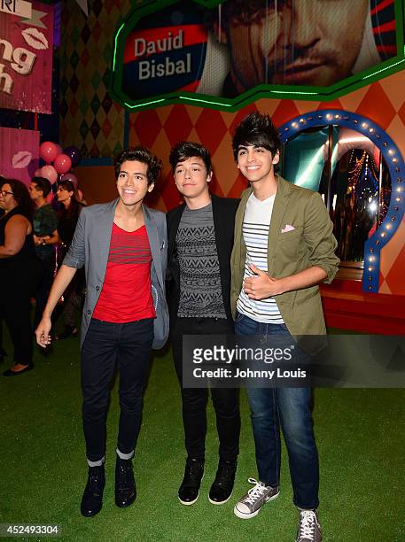 Alex Michelli, Marcelo Michelli and Andrew Michelli of Sonus attend the Premios Juventud 2014 Awards at Bank United Center on July 17, 2014 in Miami,...
